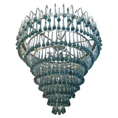 Vintage Pair of Large Blue Glass Drops Chandeliers, Sold Individually