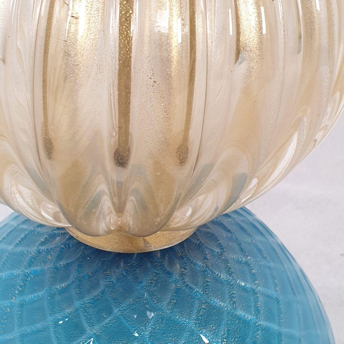 Pair of Large Blue Gold Murano Glass Lamps by Barovier, Italy, 1970s 4