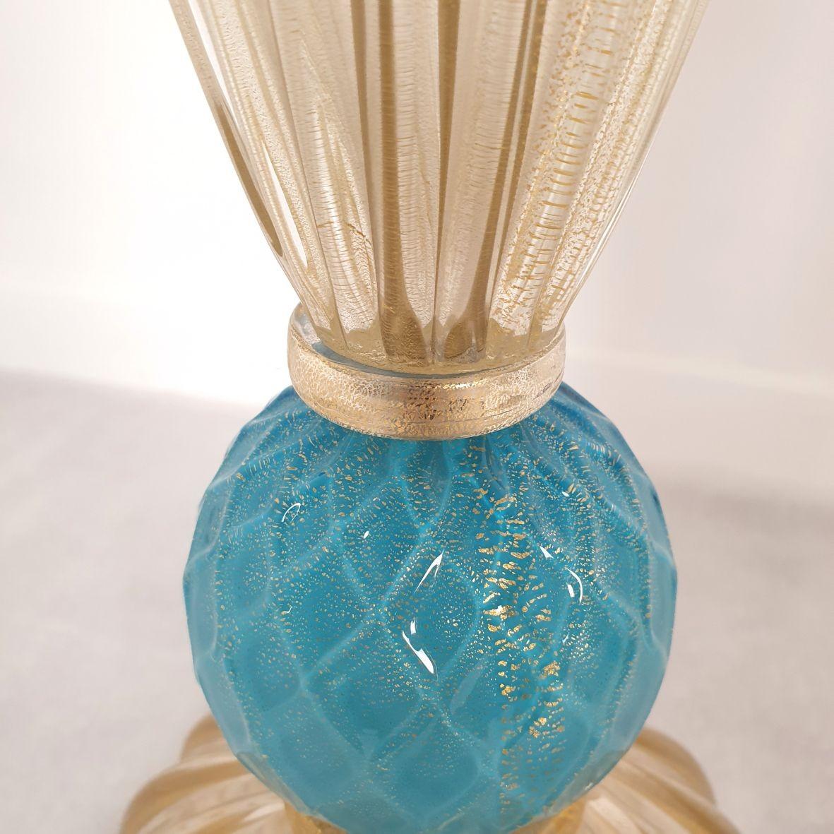 Mid-Century Modern Pair of Large Blue Gold Murano Glass Lamps by Barovier, Italy, 1970s