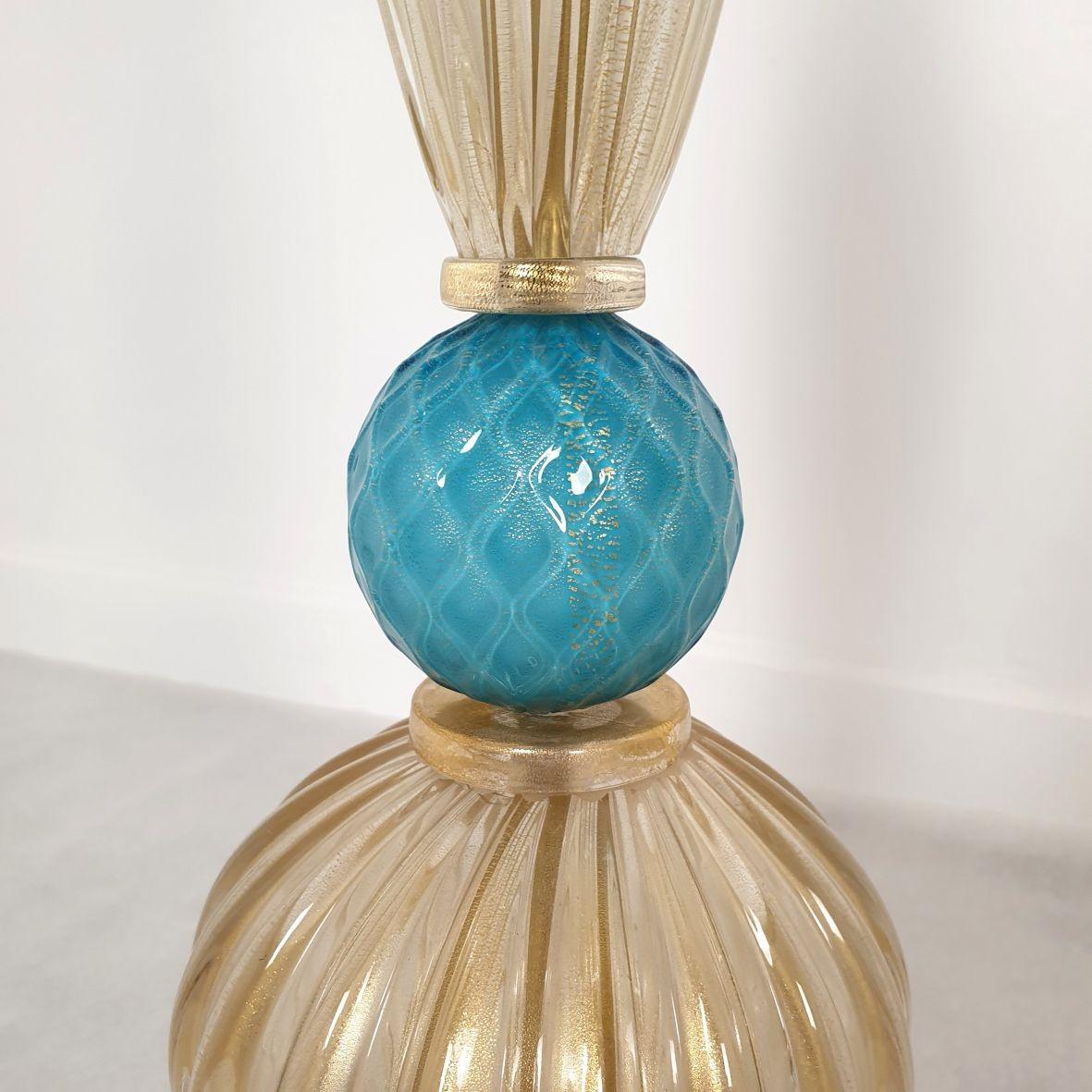 Italian Pair of Large Blue Gold Murano Glass Lamps by Barovier, Italy, 1970s