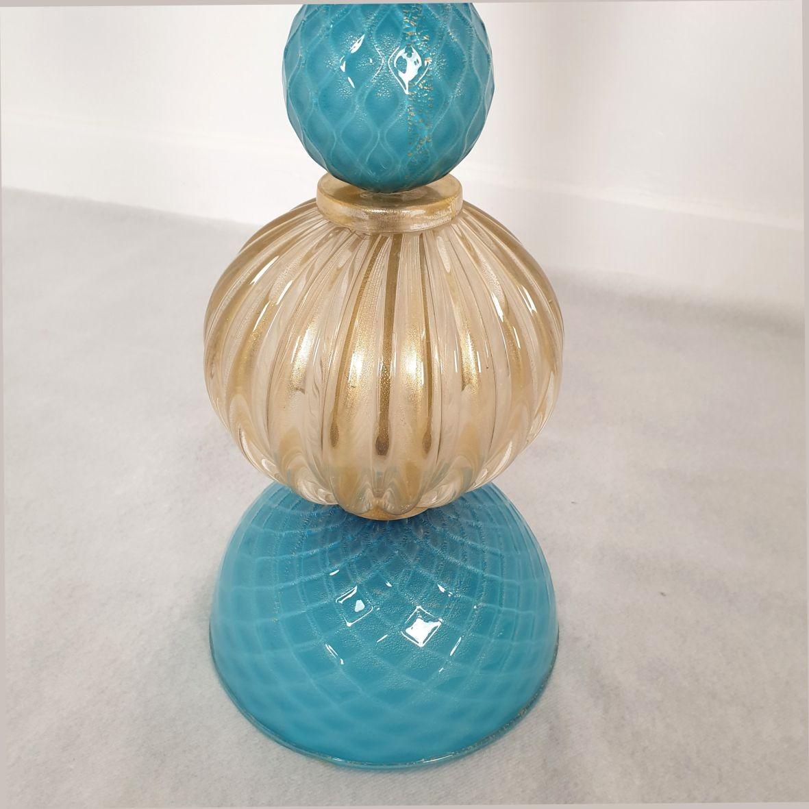 Late 20th Century Pair of Large Blue Gold Murano Glass Lamps by Barovier, Italy, 1970s