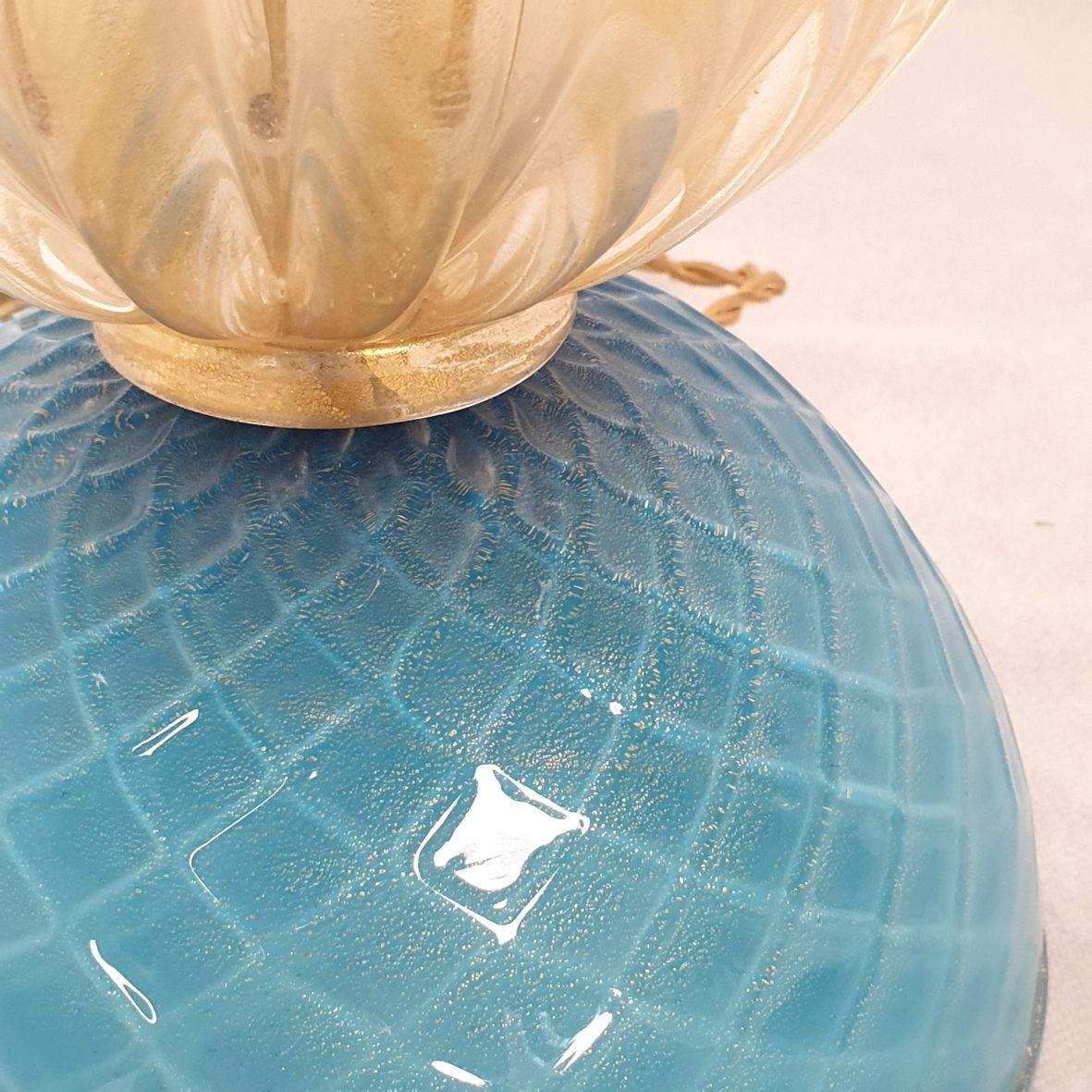Pair of Large Blue Gold Murano Glass Lamps by Barovier, Italy, 1970s 2