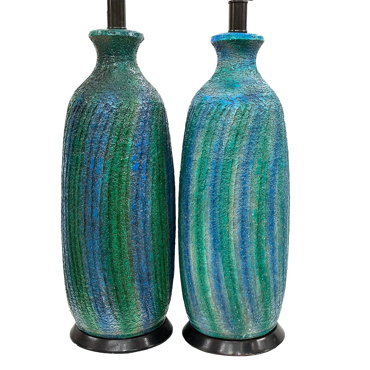 Italian Pair of Large Blue Lamps For Sale