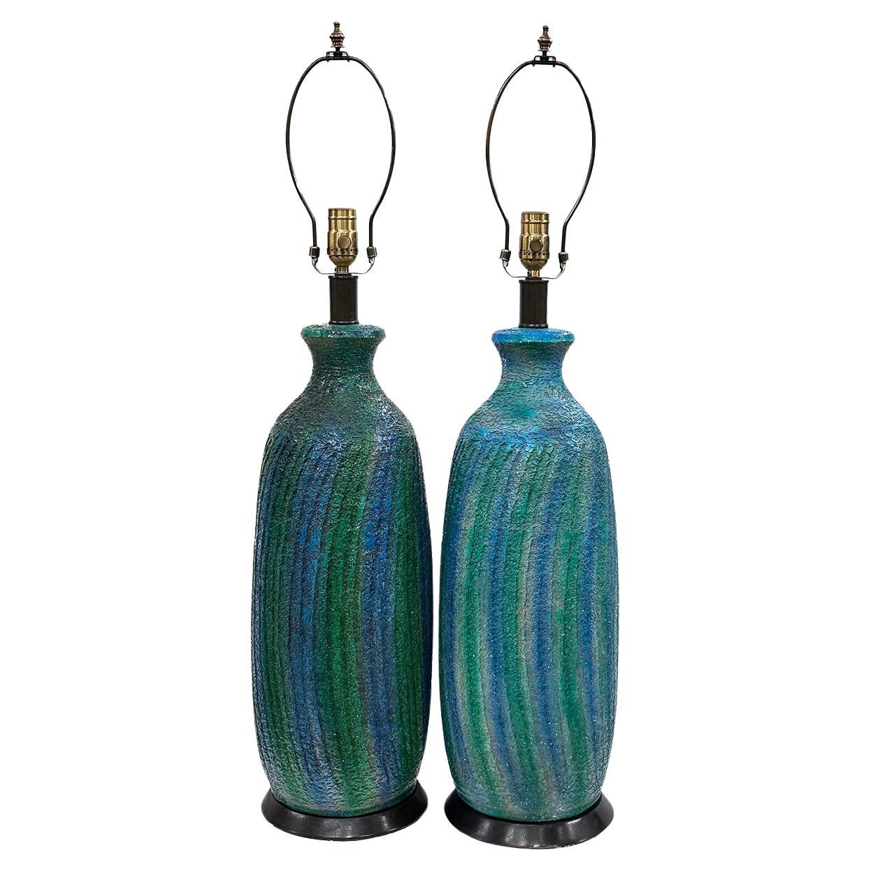 Pair of Large Blue Lamps For Sale