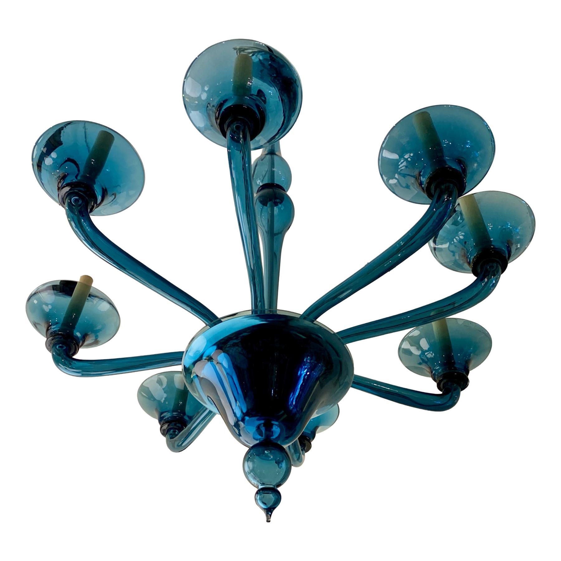 Italian Pair of Large Blue Murano Chandeliers, Sold Individually