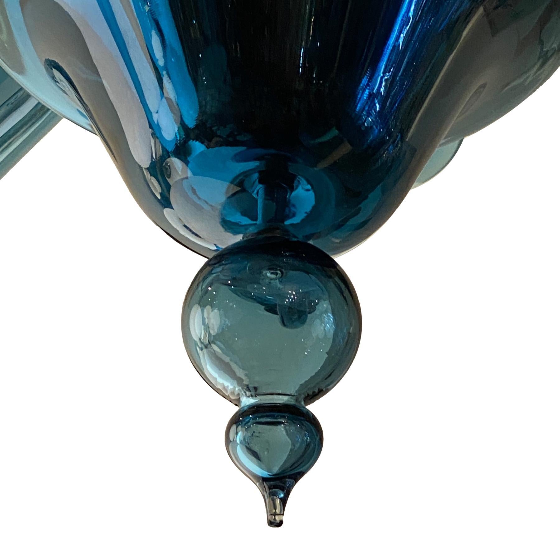 Mid-20th Century Pair of Large Blue Murano Chandeliers, Sold Individually