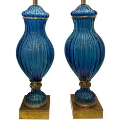 Pair of Large Blue Murano Glass Lamps