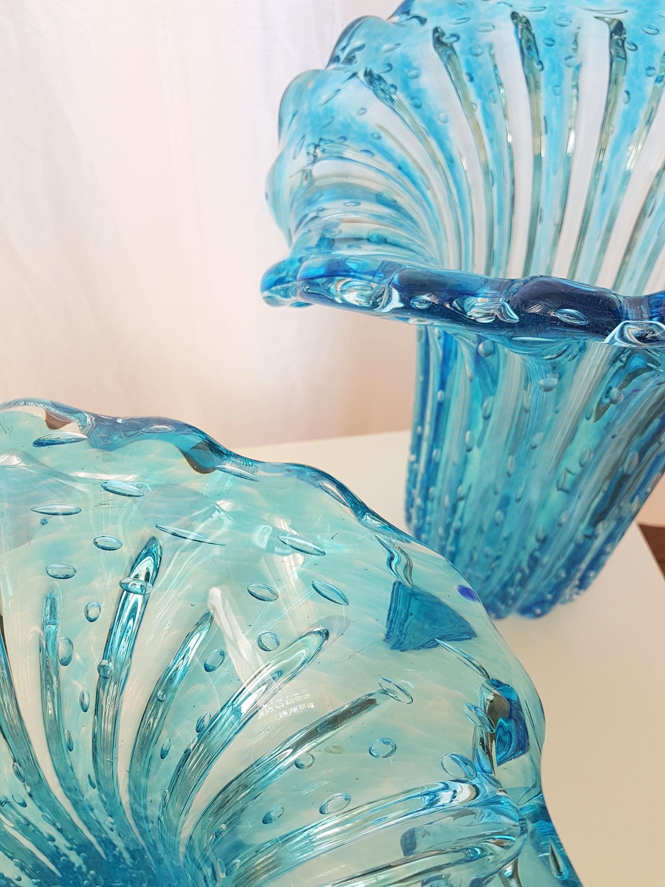 Pair of Large Blue Murano Glass Mid-Century Modern Vases 1970s, Barovier e Toso 4