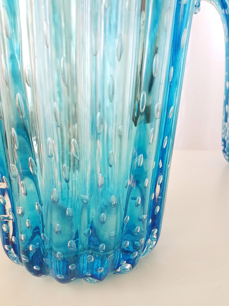 Pair of Large Blue Murano Glass Mid-Century Modern Vases 1970s, Barovier e Toso 5