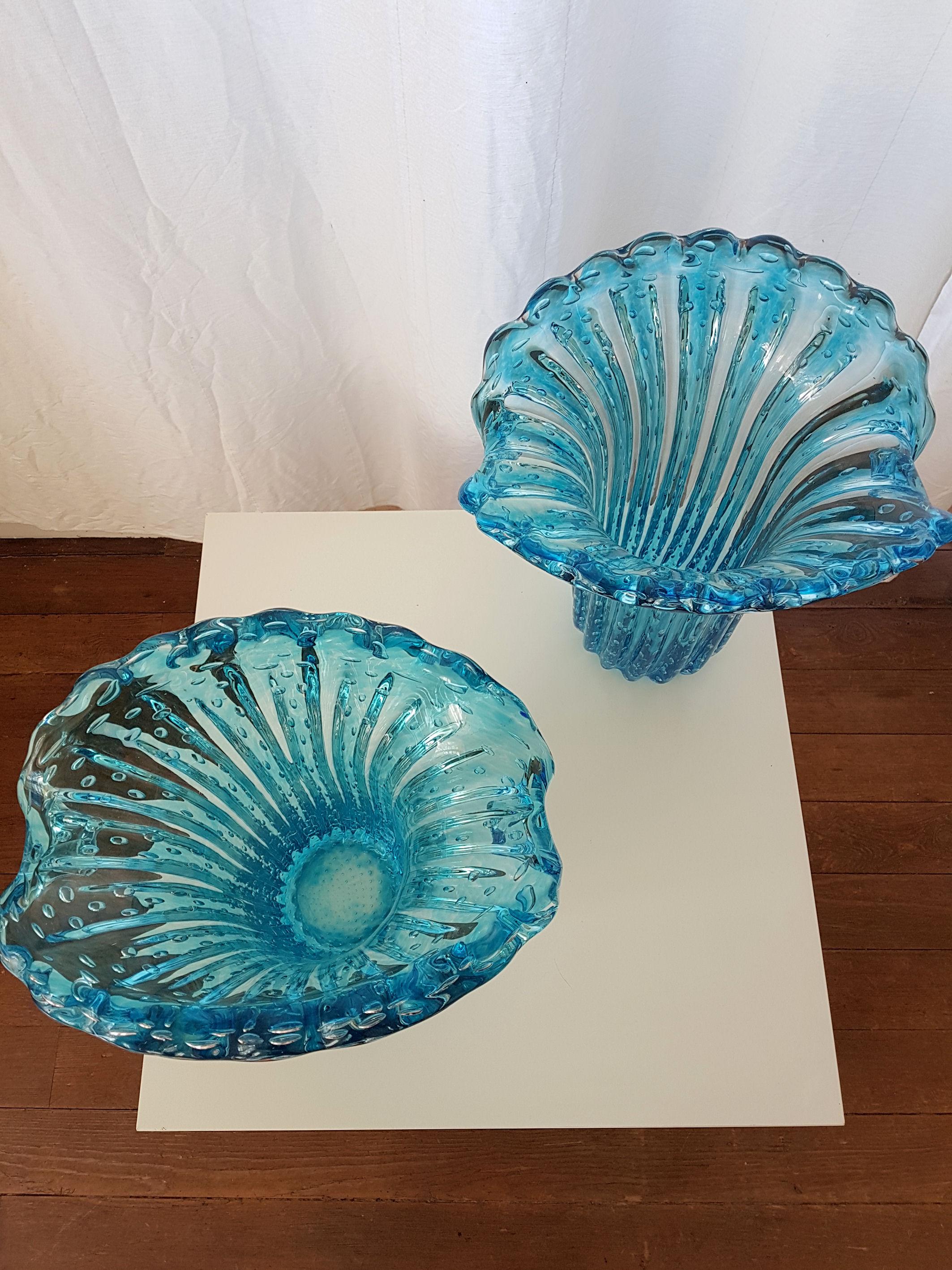 Pair of Large Blue Murano Glass Mid-Century Modern Vases 1970s, Barovier e Toso 1