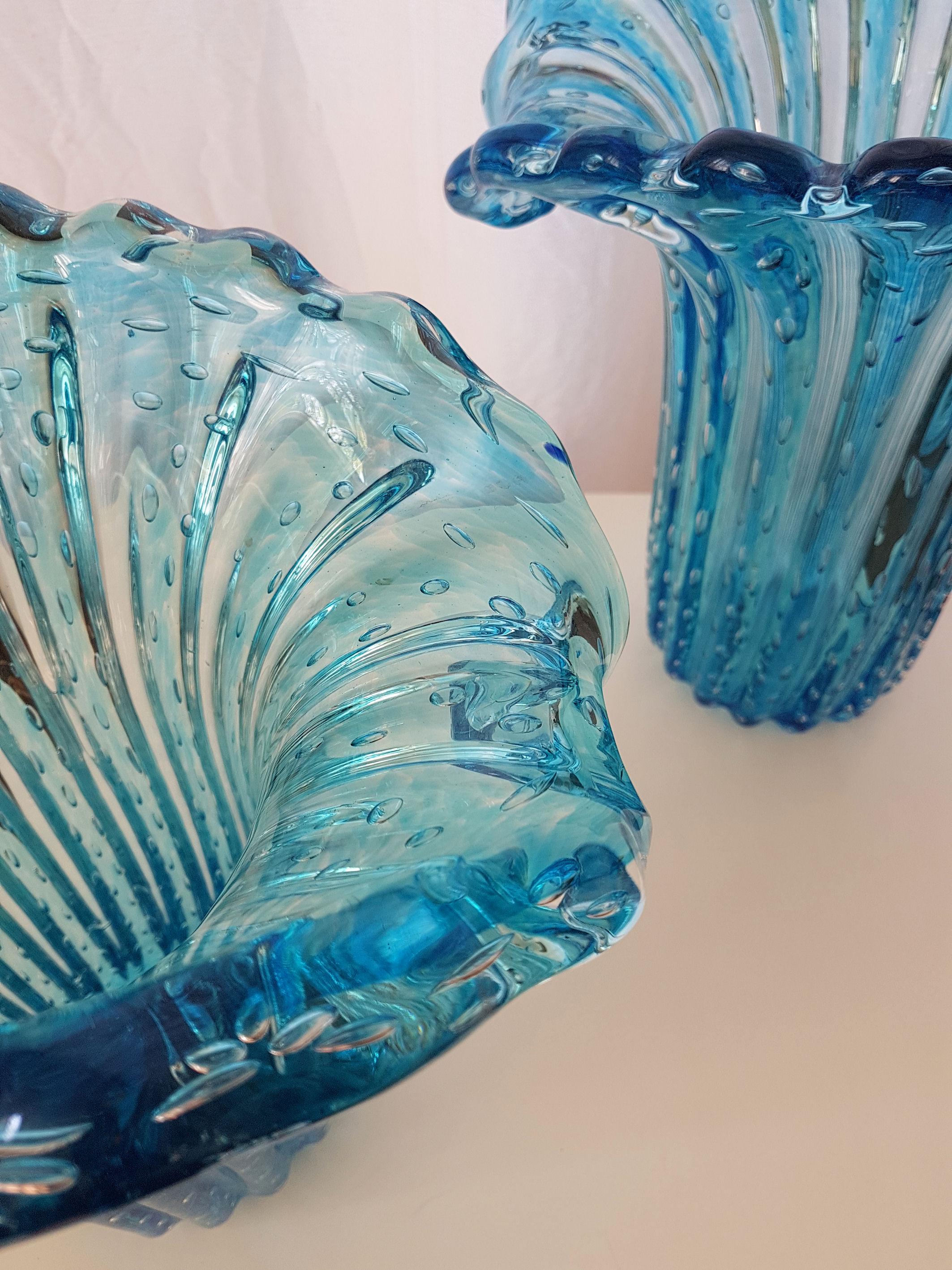 Pair of Large Blue Murano Glass Mid-Century Modern Vases 1970s, Barovier e Toso 2