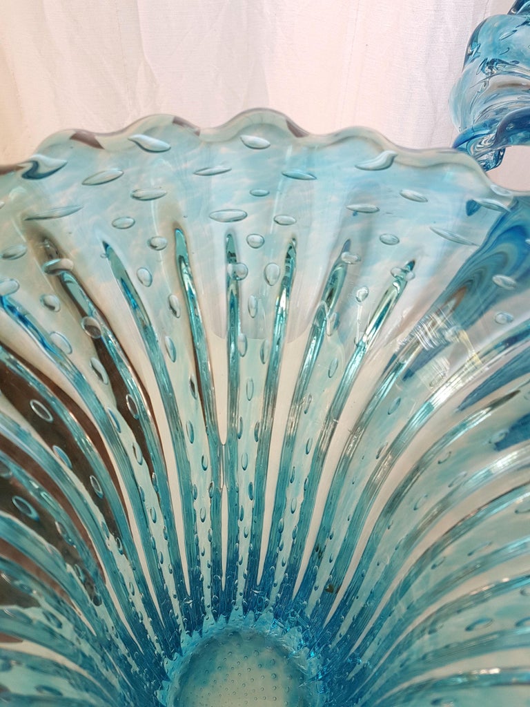 Pair of Large Blue Murano Glass Mid-Century Modern Vases 1970s, Barovier e Toso 3