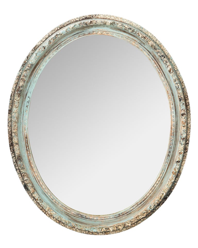 Pair of Large Blue Oval Mirrors at 1stDibs