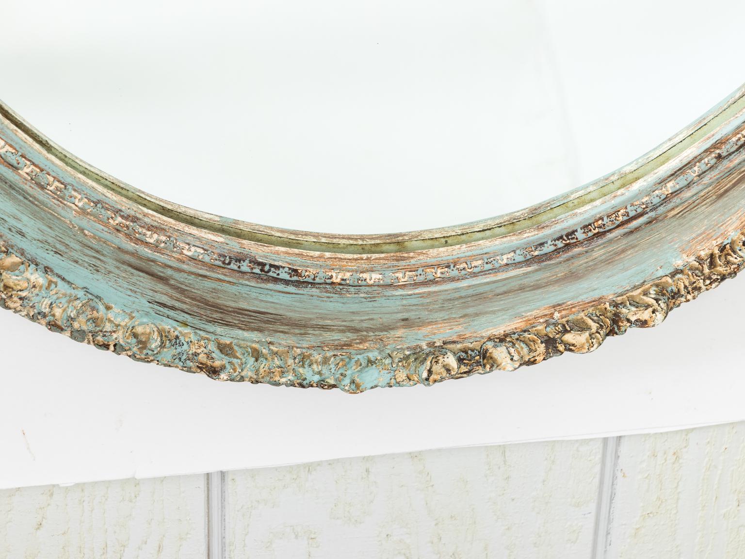 Pair of Large Blue Oval Mirrors In Good Condition In Stamford, CT