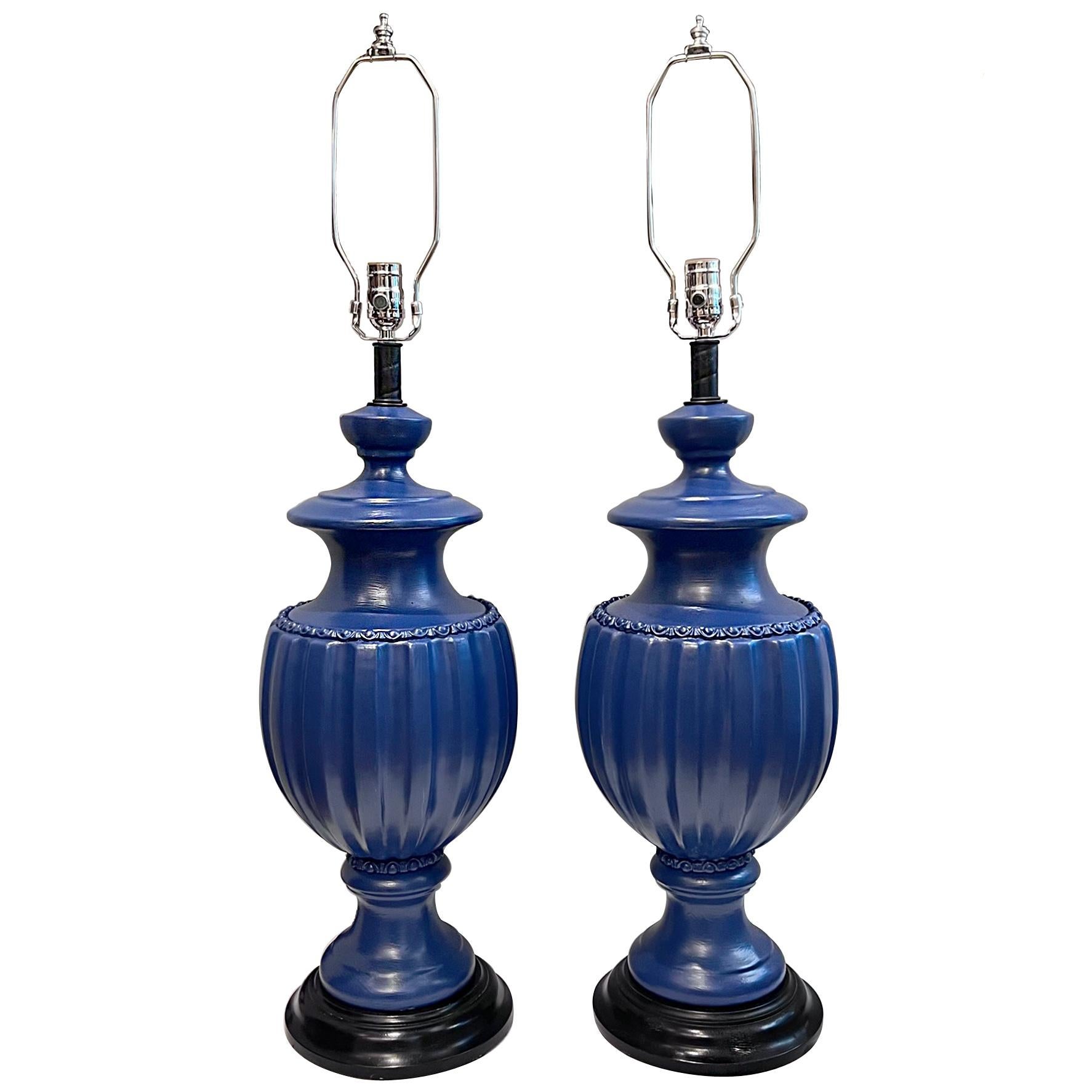 Pair of French circa 1960's blue lamps.

Measurements:
Height of body: 26.5