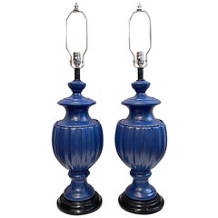 Pair of Large Blue Porcelain Lamps