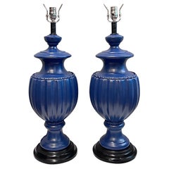 Pair of Large Blue Porcelain Lamps