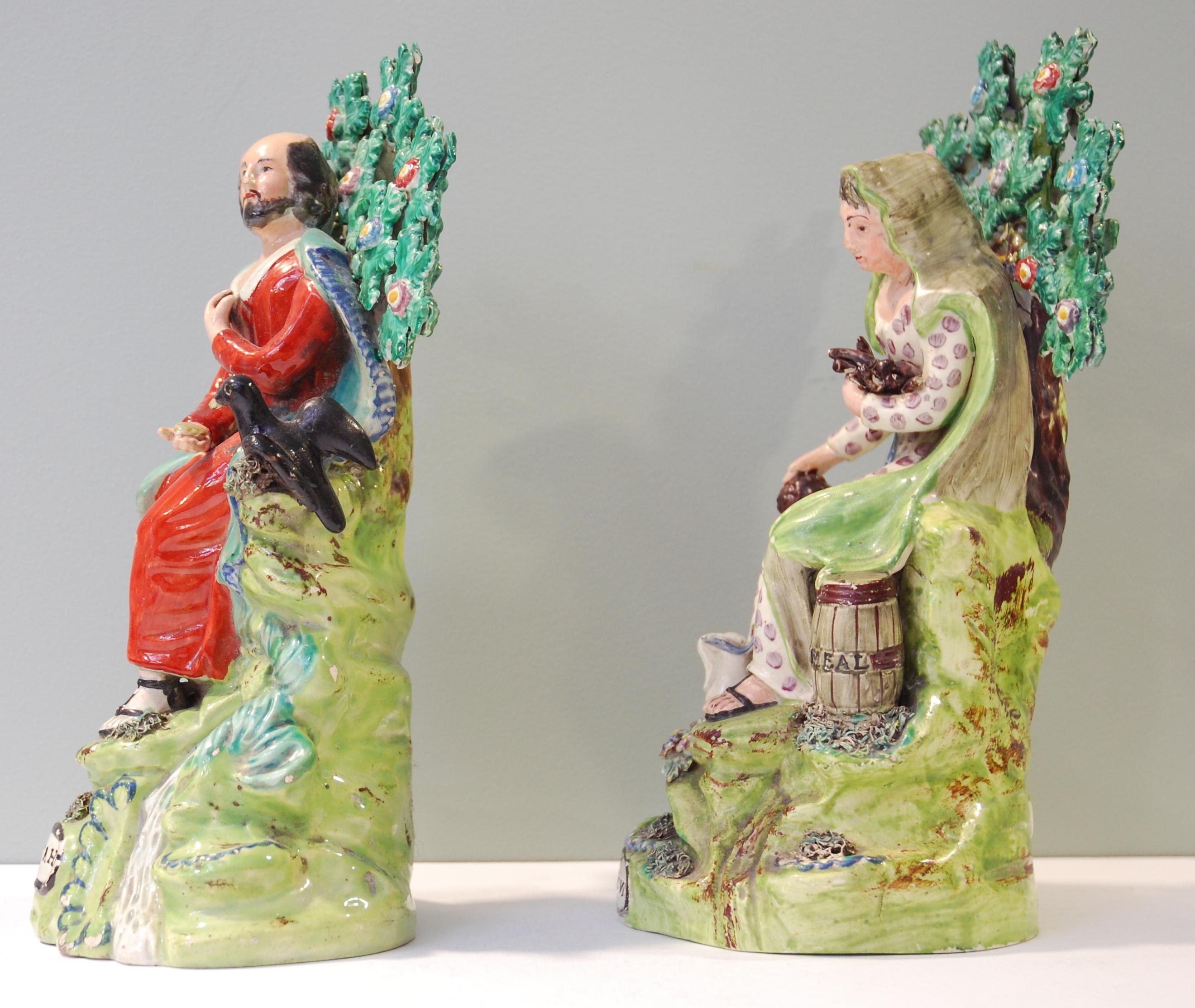 Pair of enamelled pearlware figures, representing Elijah and the Widow. Unusually large examples, and marked as well.


 