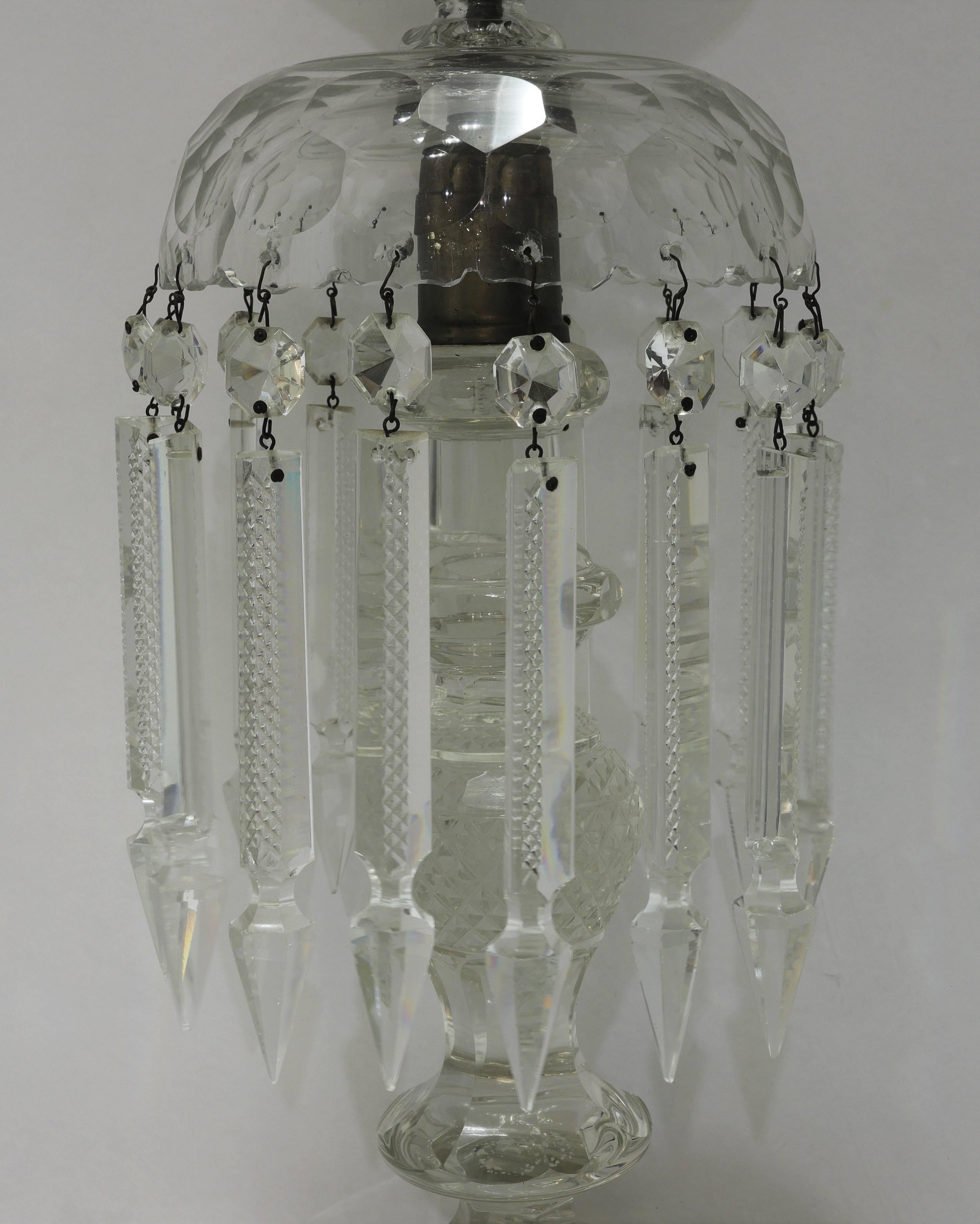 Pair of very large and impressive 19 century Bohemian cut crystal lusters with Hurricane shades.