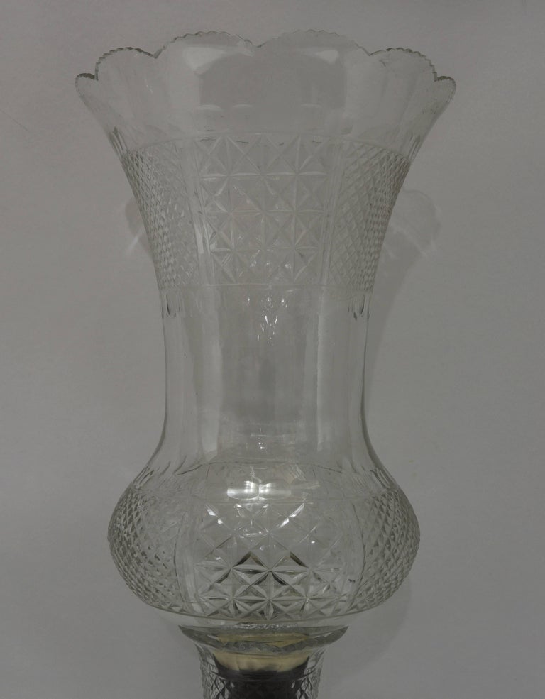 Pair of Large Bohemian Crystal Hurricane Shade Lusters For Sale at 1stDibs