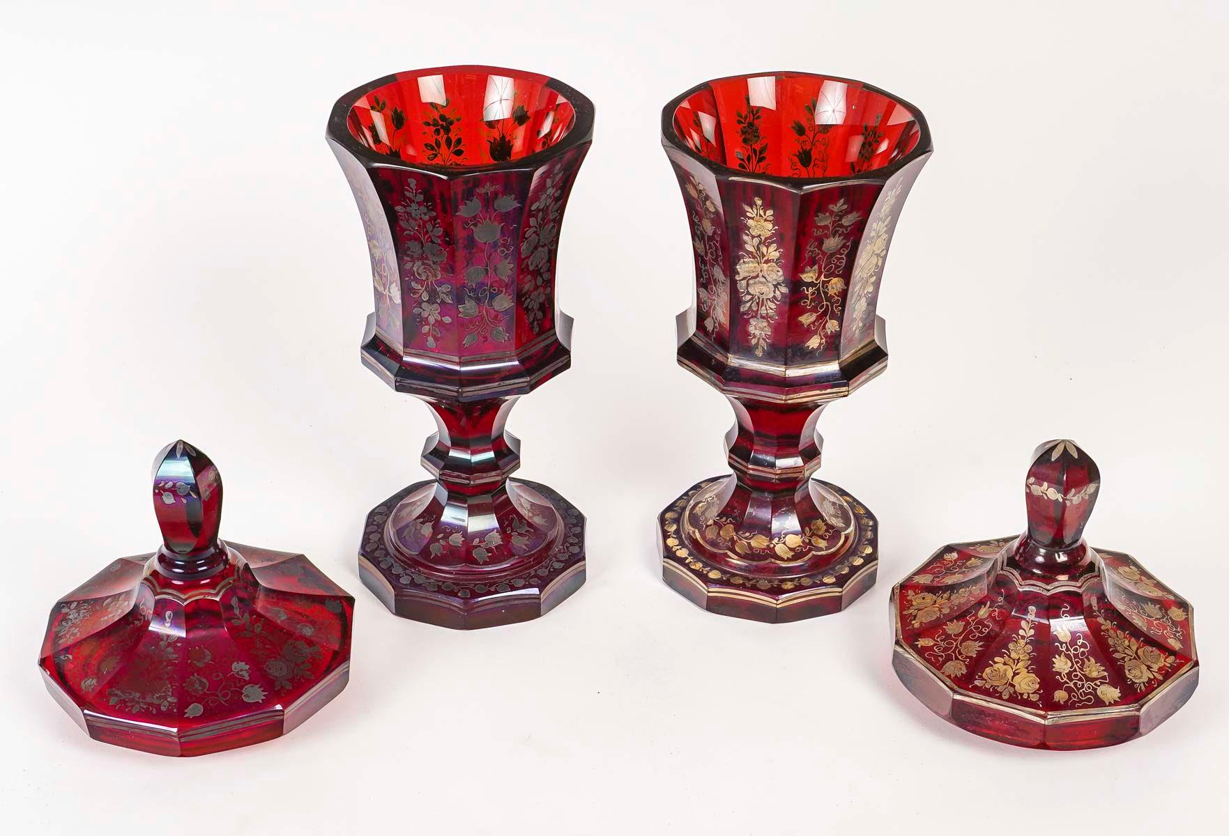 French Pair of Large Bohemian Crystal Tumblers, 19th Century, Napoleon III Period. For Sale
