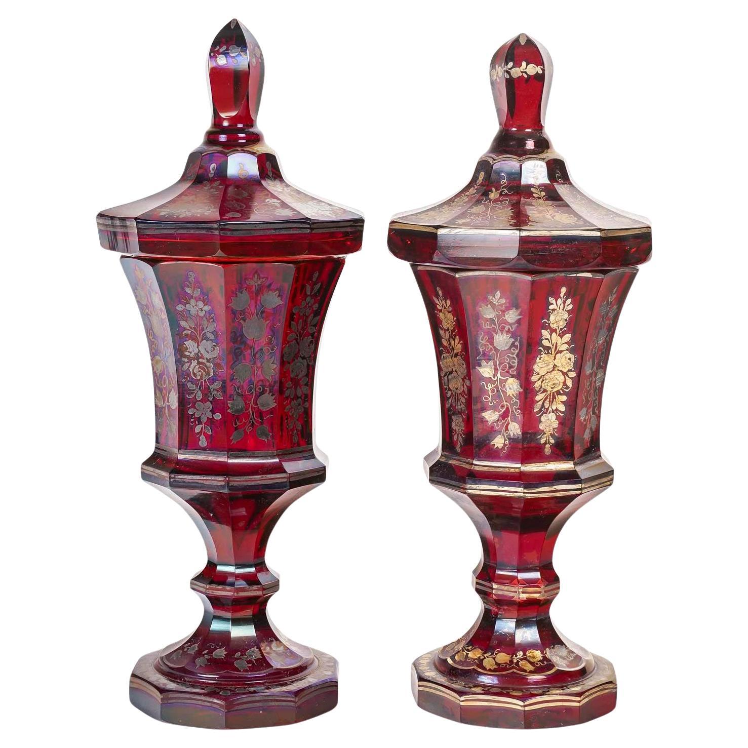 Pair of Large Bohemian Crystal Tumblers, 19th Century, Napoleon III Period. For Sale