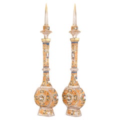 Pair of Large Bohemian Ottoman Enamelled Cut-Glass Decanters, 19th Century