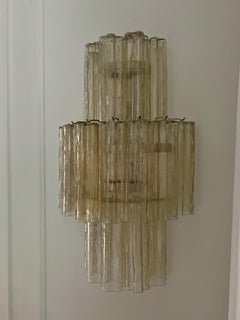 Coppia di grandi lampade da parete in vetro di Murano in tonalità miele - ambra - giallo