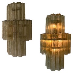 Pair of Large Bold Murano Glass Wall Sconces in honey - amber -yellow-tone