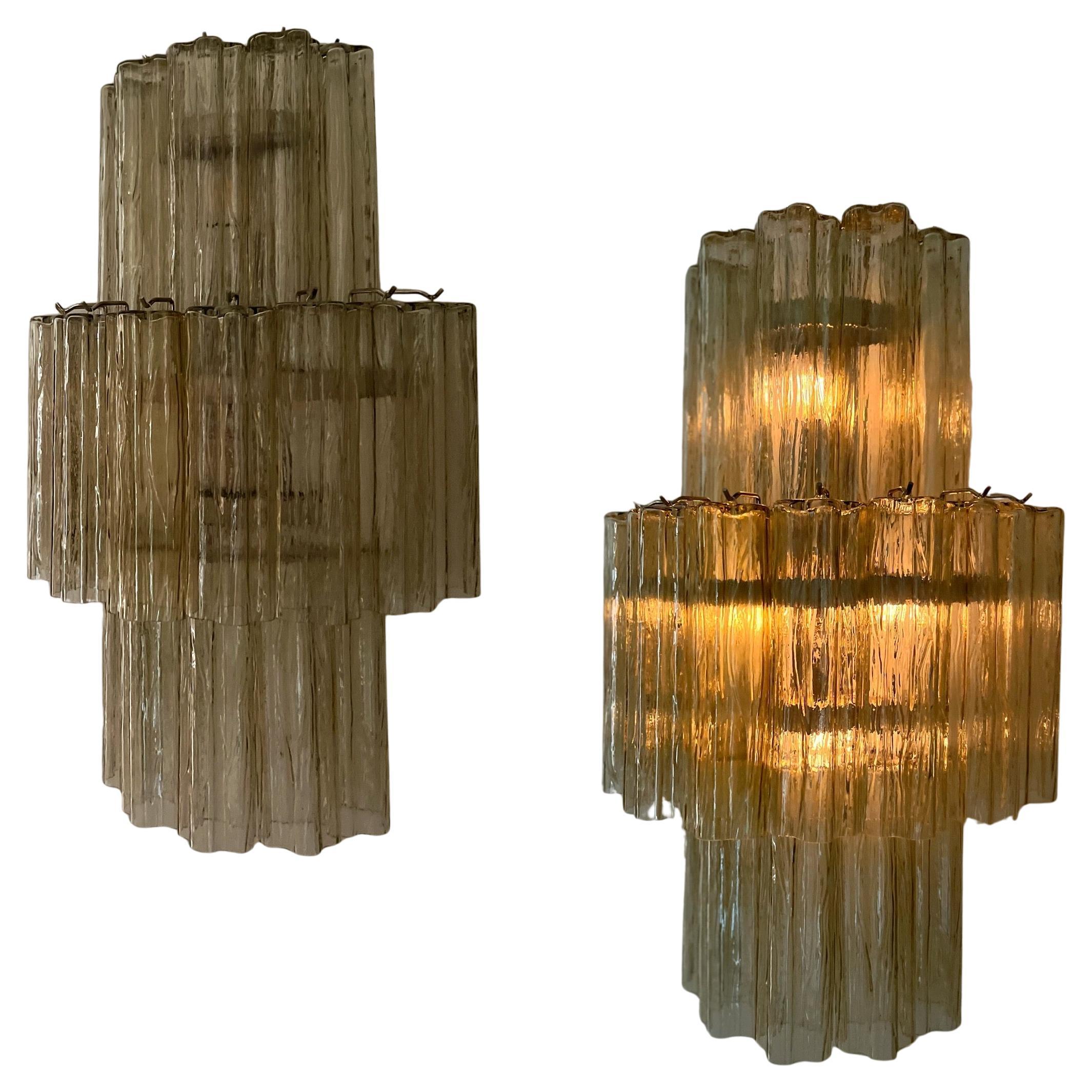 Pair of Large Bold Murano Glass Wall Sconces in honey - amber -yellow-tone For Sale