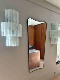 Pair of Large Bold Murano Glass Wall Sconces with a Swirled White Marble Pattern