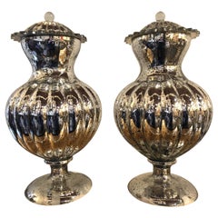 Pair of Large Bolubous Form Mercury Jars or Lidded Urns