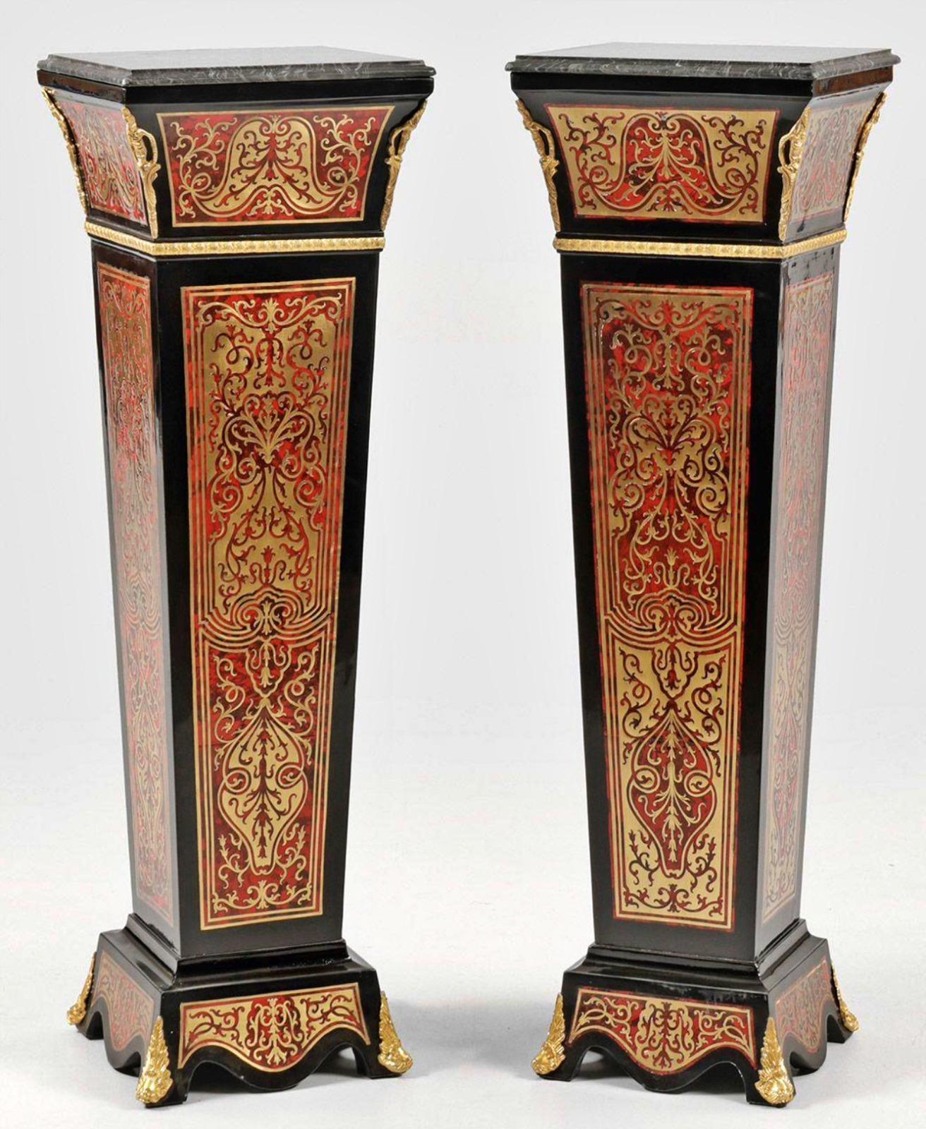 Hand-Crafted Pair of Large Boulle-Style Pedestals 19th Century Napoleon III