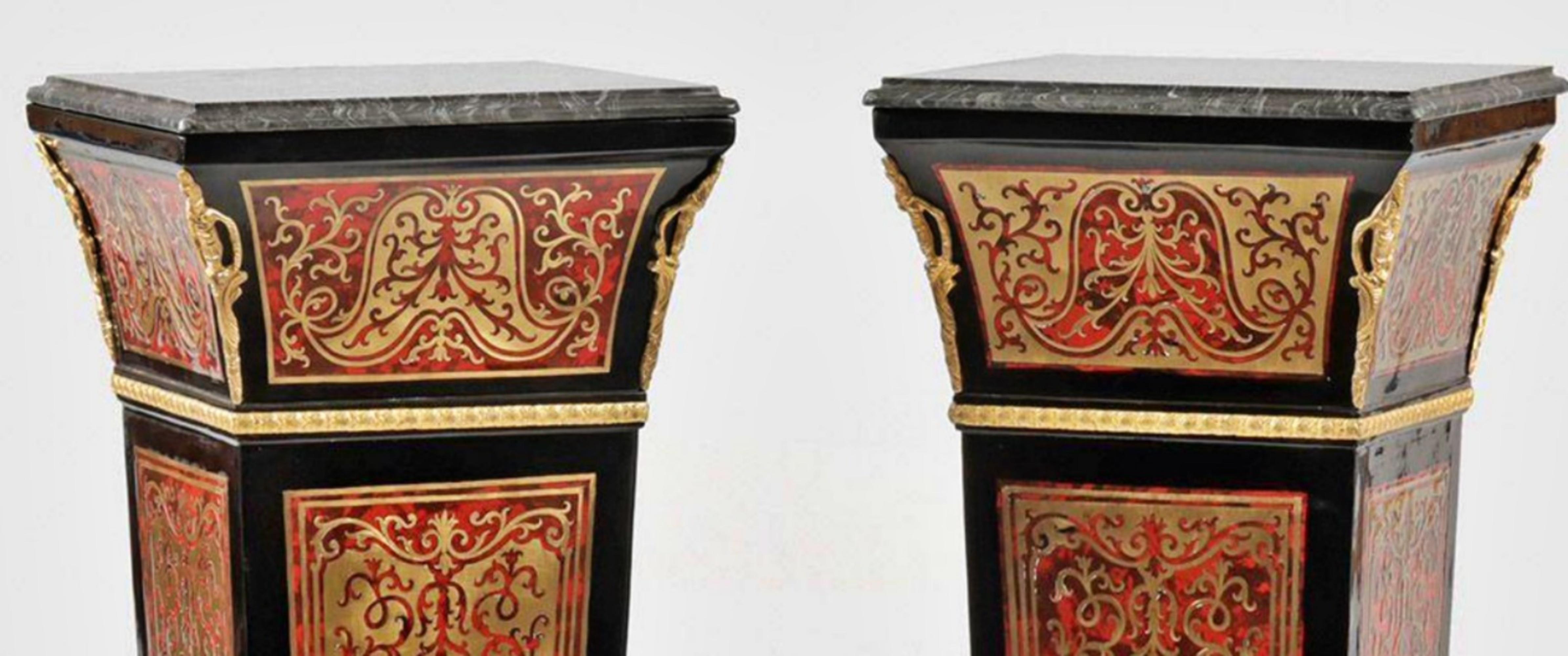 Pair of Large Boulle-Style Pedestals 19th Century Napoleon III In Good Condition In Madrid, ES