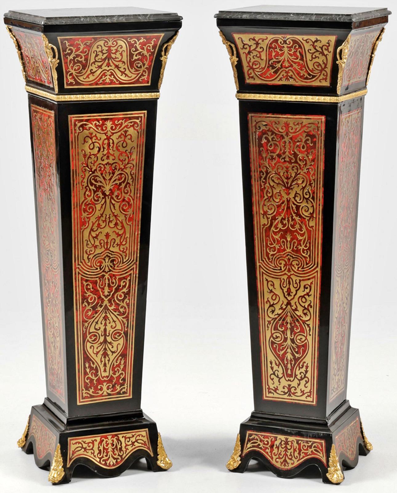 Bronze Pair of Large Boulle-Style Pedestals 19th Century Napoleon III