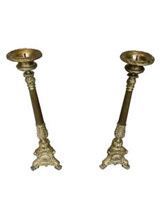 Pair of Large Brass Altar Candlesticks