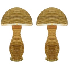 Pair of Large Brass and Bamboo Table Lamp