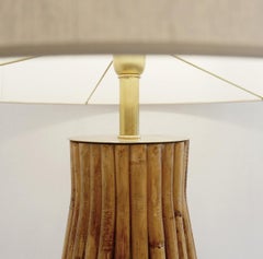Pair of Large Mid-Century Modern Brass and Bamboo Table Lamps