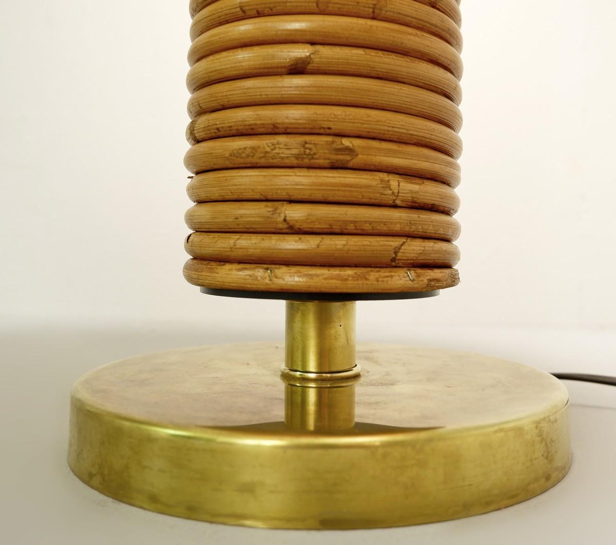 Pair of Large Brass and Bamboo Table Lamps In Good Condition In Brussels, BE