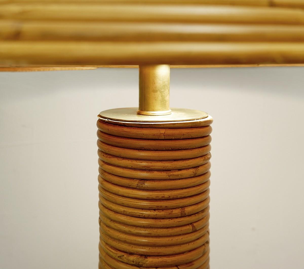Contemporary Pair of Large Brass and Bamboo Table Lamps