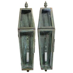Pareja de grandes faroles de pared Architectural Brass y Cobre