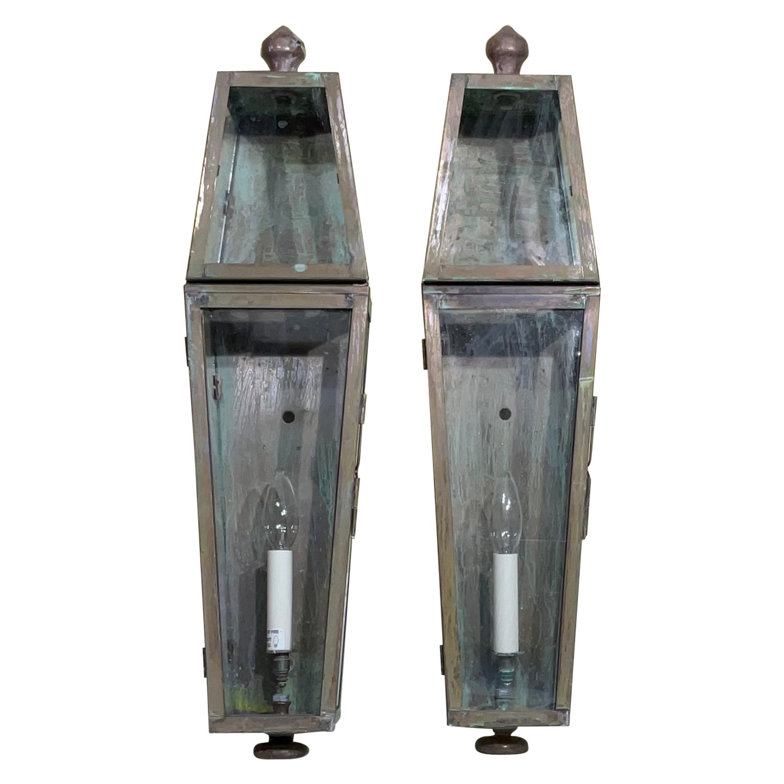 Pair of Large Brass and Copper Architectural Wall Lantern