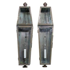Pareja de grandes faroles de pared Architectural Brass y Cobre
