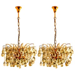 Pair of Large Brass and Crystal Chandelier, Ernst Palme, Germany, 1970s