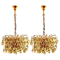 Vintage Pair of Large Brass and Crystal Chandelier, Ernst Palme, Germany, 1970s