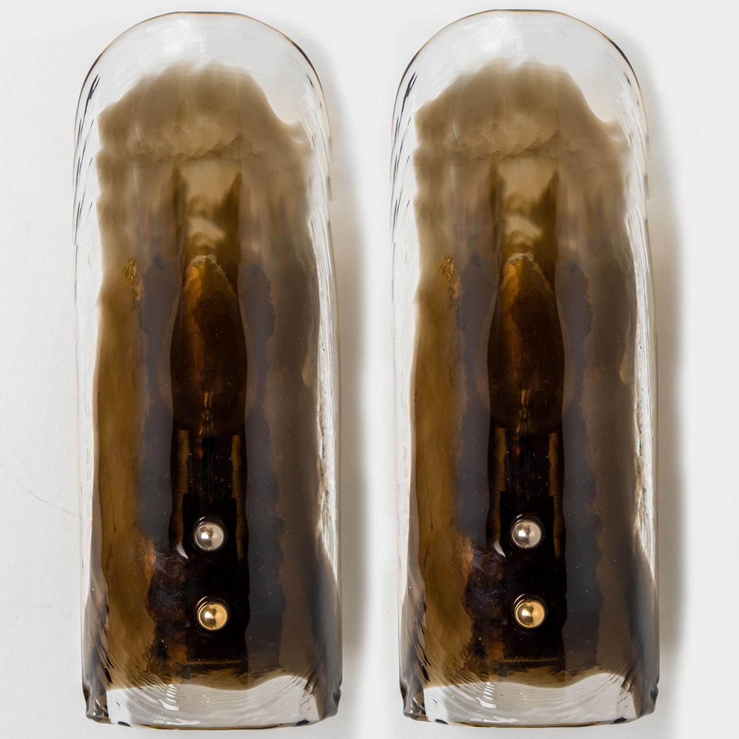 Other Pair of Large Brass and Hand Blown Murano Glass Wall Lights by J.T. Kalmar, 196
