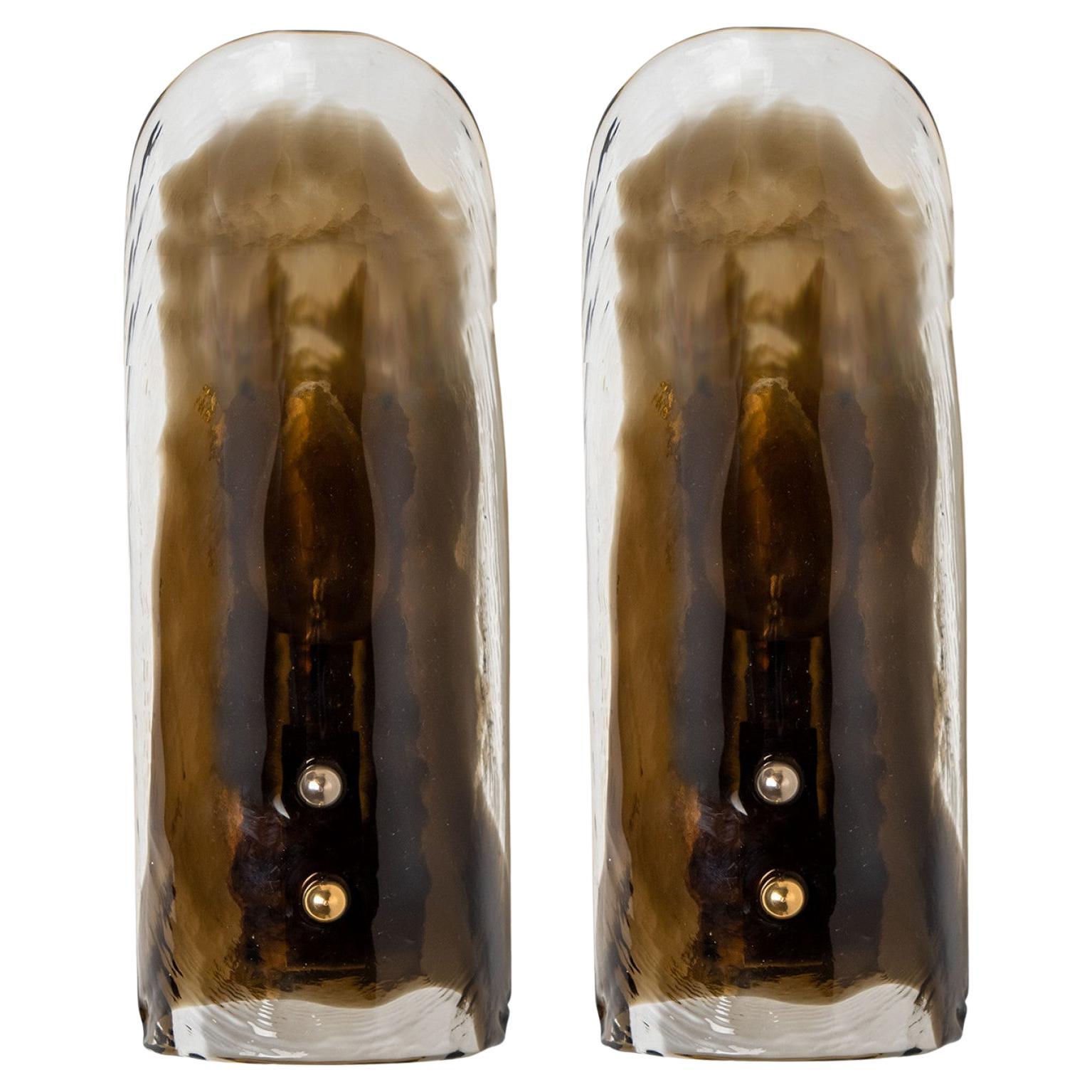 Pair of Large Brass and Hand Blown Murano Glass Wall Lights by J.T. Kalmar, 196