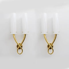 Pair of Large Brass and Murano Glass Sconces in the Style of Gio Ponti