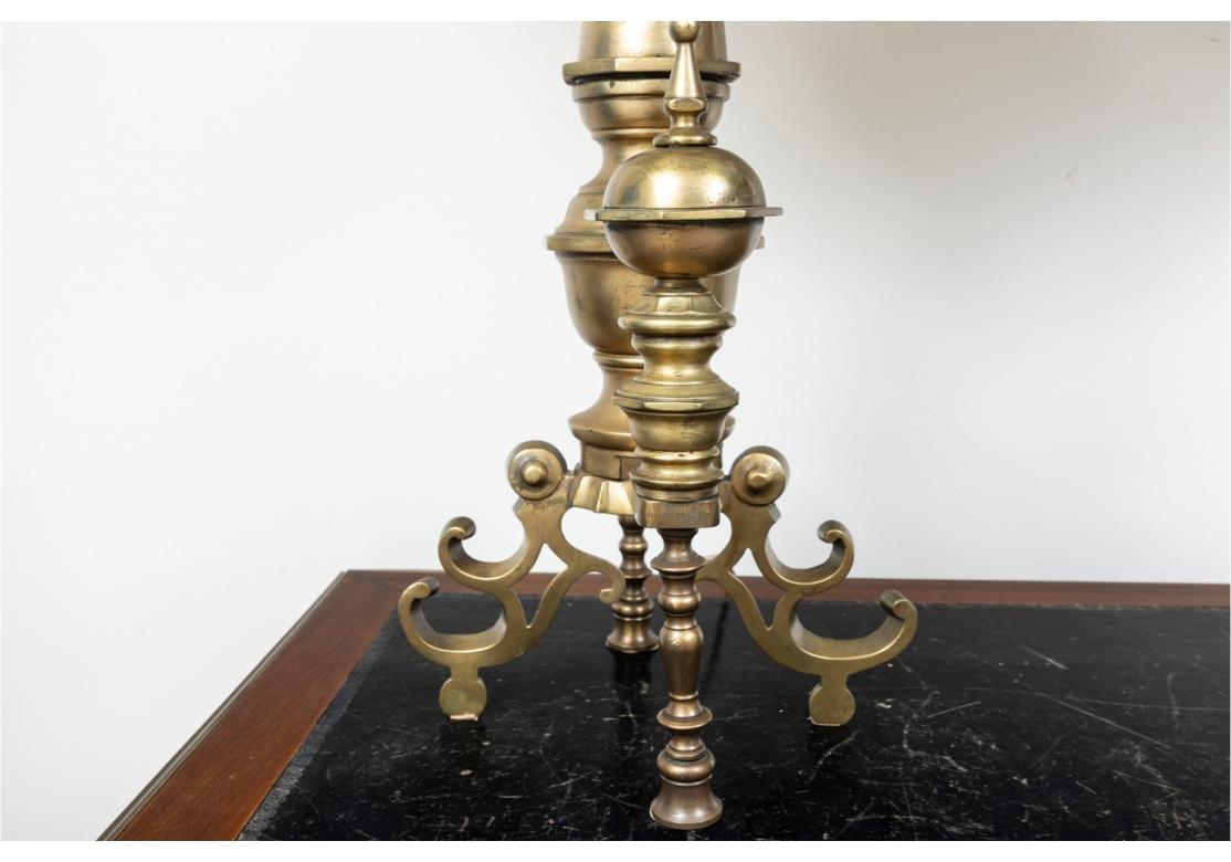 Georgian Pair Of Large  Brass Andirons Now Mounted As Table Lamps  For Sale