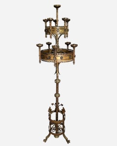 Coppia di grandi candelabri da chiesa in ottone patinato, Francia circa 1880